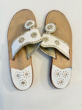 Jack Rogers Navajo Flats in White & Gold Leather Size 8